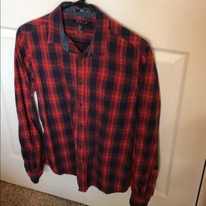 Long Sleeved red and blue flannel button up